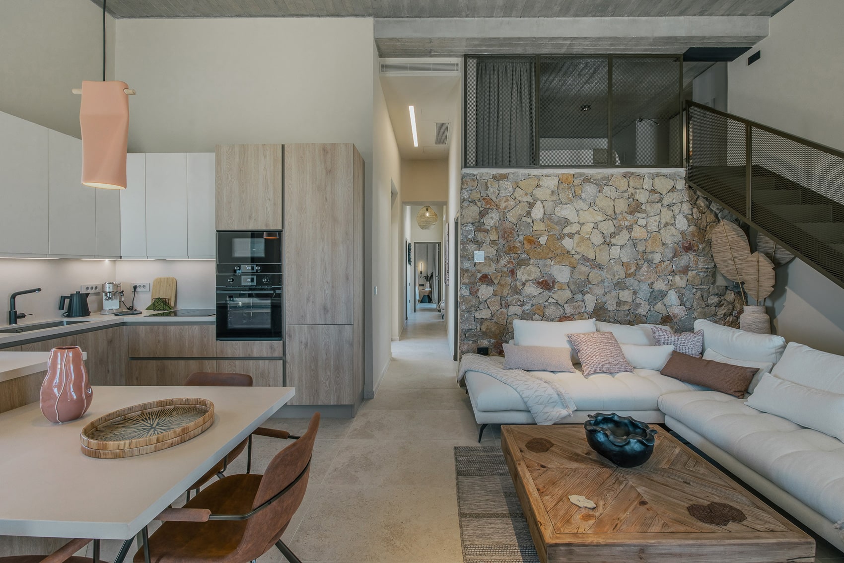 living room with kitchen